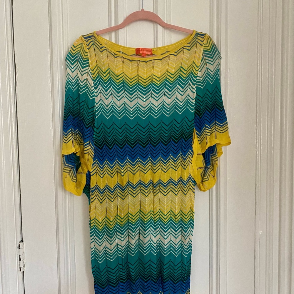 Hale Bob Yellow and Blue Dress with Chevron Pattern